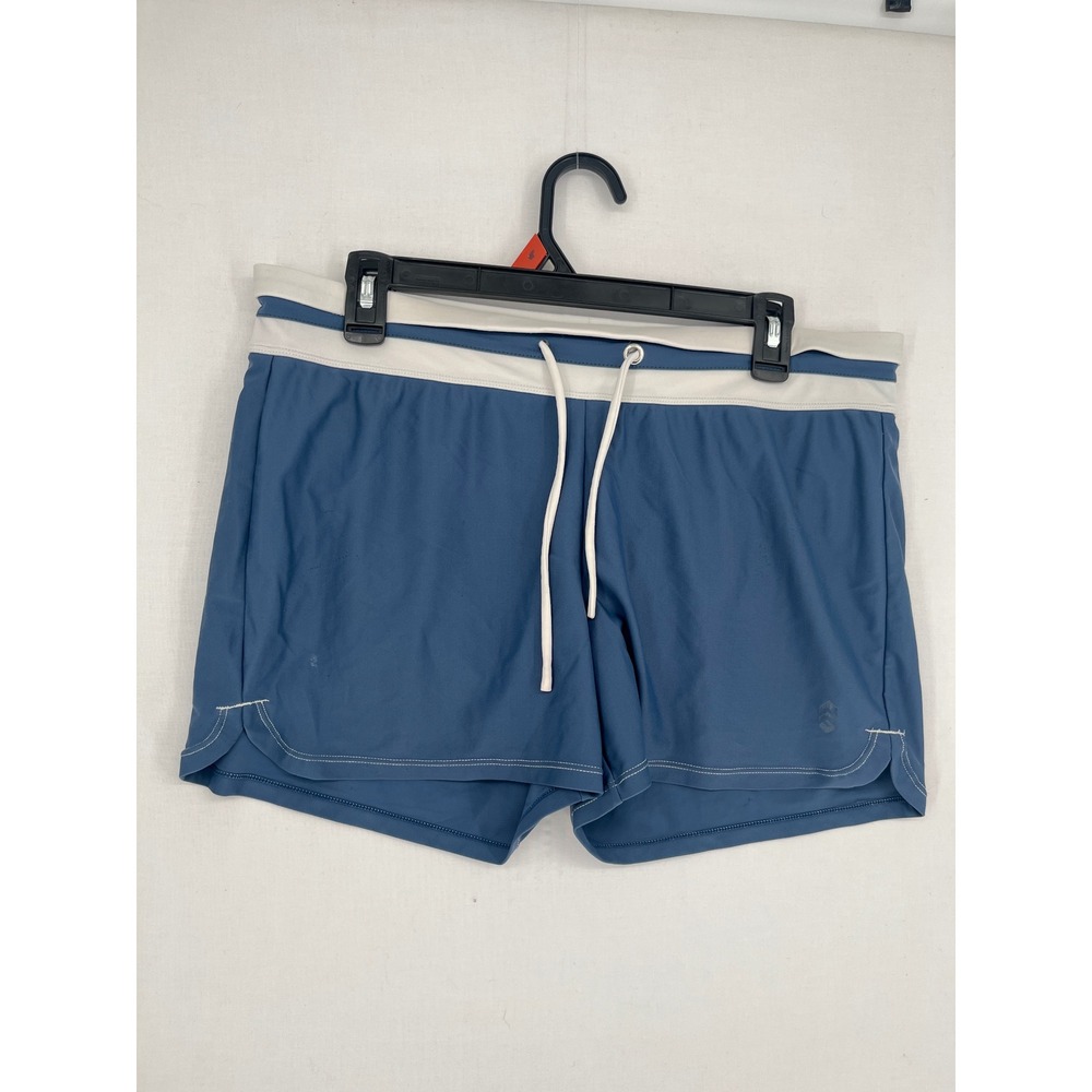 Free Country Board Shorts Womens L 12/14 Swim Trunks Blue White Drawstring
